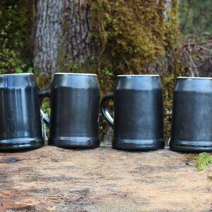 4 matching Hall Pottery USA Gray Beer Stein Tankard Mugs #589 Vintage Heavy